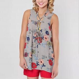 Red by BKE Lace Up Floral Striped Top Sz S